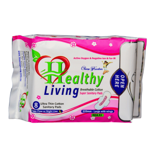 Healthy Living Breathable Cotton Super Sanitary Pads – 320mm Large with Wings, Maxi (8 Pack)