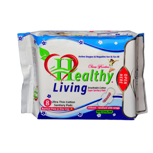 Healthy Living Breathable Cotton Super Sanitary Pads – 230mm Medium with Wings (8 Pack)